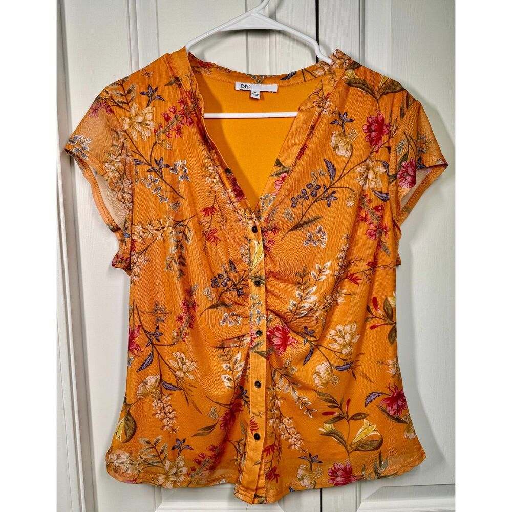 DR2 By Daniel Rainn Women’s Orange Floral Print Top for Spring/Summer